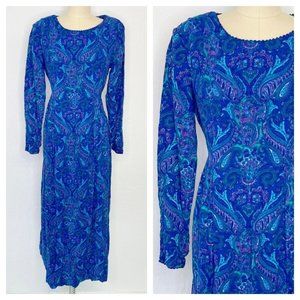 Vintage 80s Dynasty Shoulder Pads Paisley Dress size M Medium Secretary Modest